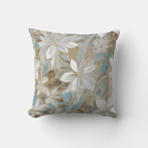 Beige Brun Turkos Blå Blommig Kudde
