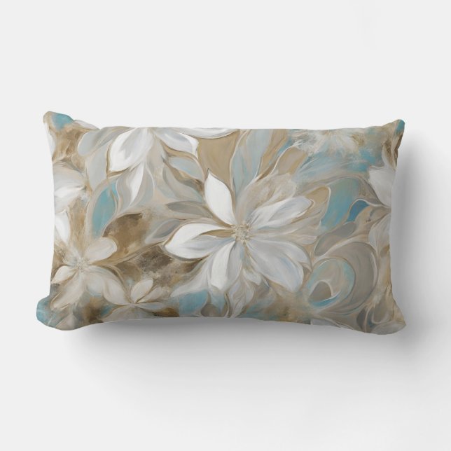 Beige Brun Turkos Blå Blommig Lumbarkudde (Framsida)