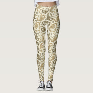 Beige-bruna paisleymönstrade leggings