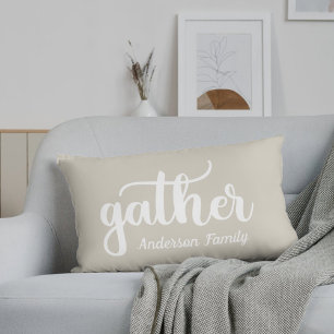 Beige Buffalo Check Autumn Fall Family Namn Lumbarkudde