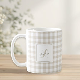 Beige Buffalo-rutig anpassad initial namnpresent Kaffemugg