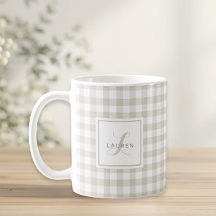 Beige Buffalo-rutig anpassad initial namnpresent Kaffemugg