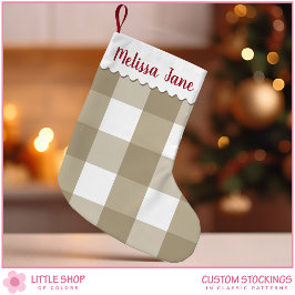 Beige Buffalo Rutig Monogram Liten Julstrumpa