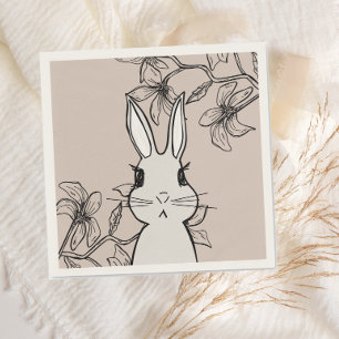 Beige Bunny Blommigt Vår Pappersservett