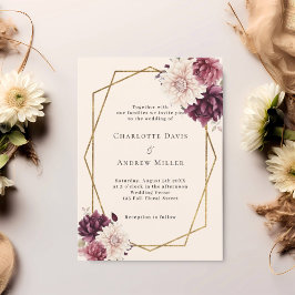 Beige burgundy ivory florals geometric wedding inbjudningar