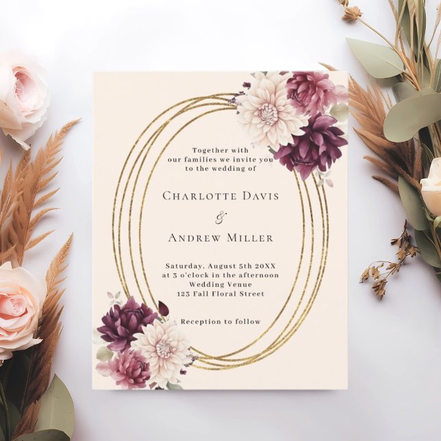 Beige burgundy ivory florals wedding invitation (Skapare uppladdad)