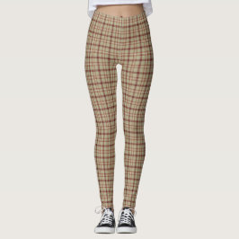 Beige Burgundy White Plaid Classic Leggings