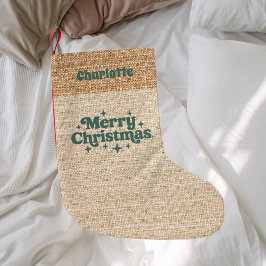 Beige burlap namn retro God jul Liten Julstrumpa