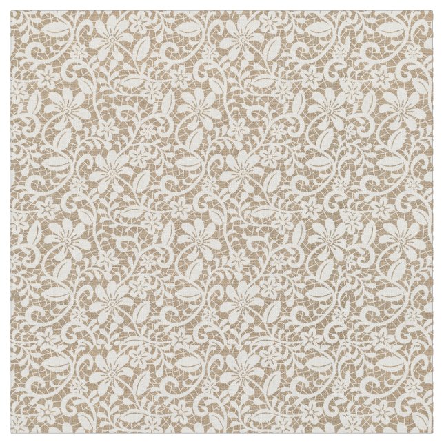 Beige Burlap & Snöre Flower Fabric Tyg (Närbild)