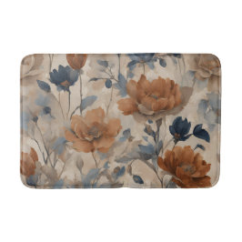Beige Burnt Orange Dusty Navy Blue Blommigt Badrumsmatta