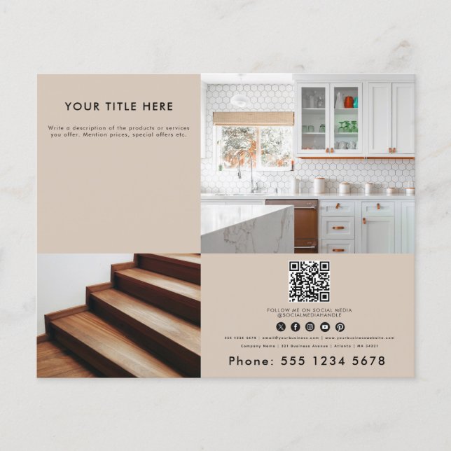 Beige Business 2 Promoted Photo QR-kod Flygblad (Framsidan)