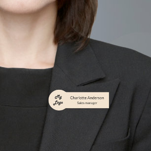 Beige Business logotyp-anställd Namnbricka