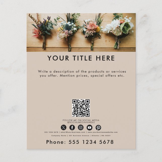 Beige Business Photo Banner QR Code Social Media Flygblad (Framsidan)