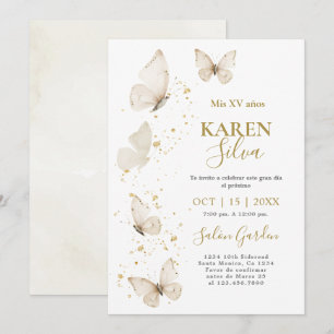 Beige Butterfly Quinceañera-inbjudan Inbjudningar