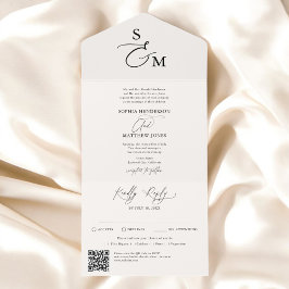 Beige Calligraphy Monogram Forme QR Code Bröllop