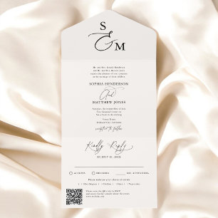 Beige Calligraphy Monogram Forme QR Code Bröllop