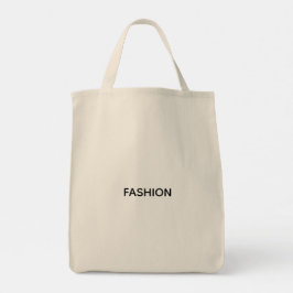 Beige canvasväska med ordet "FASHION"  Tygkasse