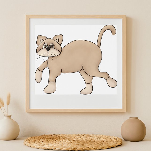 Beige Cat Drawing with Green Eyes Poster (Skapare uppladdad)