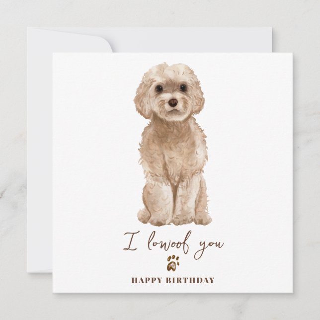 Beige Cavapoo Hund Mamma Valp Husdjur Födelsedag Kort (Framsida)