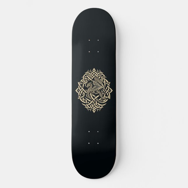 Beige Celtic Dragon Mini Skateboard Bräda 18,5 Cm (Framsida)