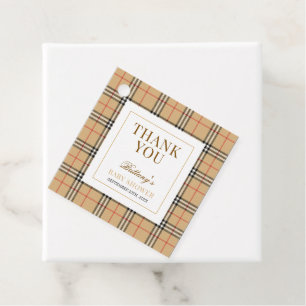 Beige Check Play Baby Shower Gåvor Etiketter