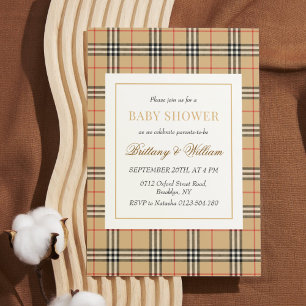 Beige Check Play Baby Shower Inbjudningar