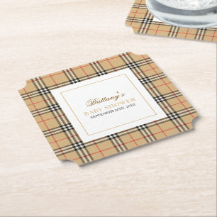 Beige Check Play Baby Shower Underlägg Papper