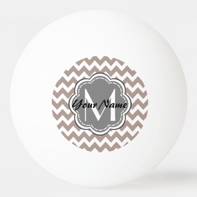 Beige Chevron, Grått Monogram, Personlig Namn Pingisboll (Framsidan)