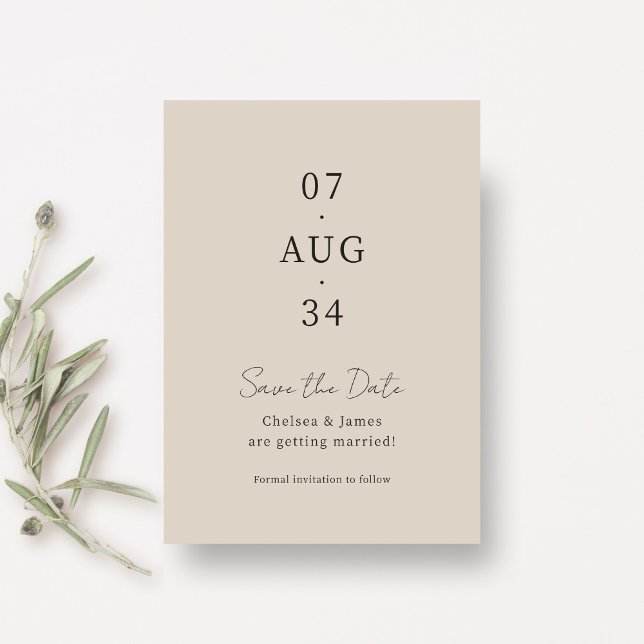 Beige | Chic Minimal Bröllop Save the Date Spara Datumet (Skapare uppladdad)
