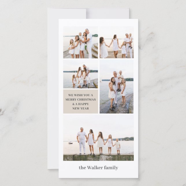 Beige Chic Modern Neutralt 5 Foto Elegant Tall Julkort (Framsida)
