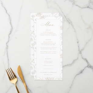 Beige Chinoiserie Blommigt Bröllop Meny