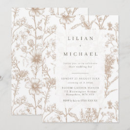 Beige Chinoiserie Wildblomsbröllop - inbjudan