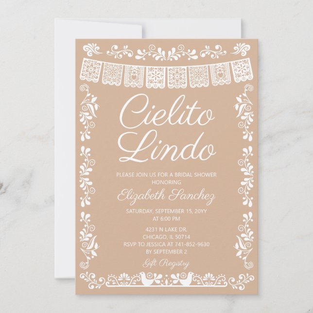 Beige Cielito Lindo Bröllopsdusch Inbjudningar (Framsida)