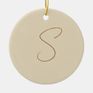 Beige Classic Handwrite Initial Monogram Julgransprydnad Keramik