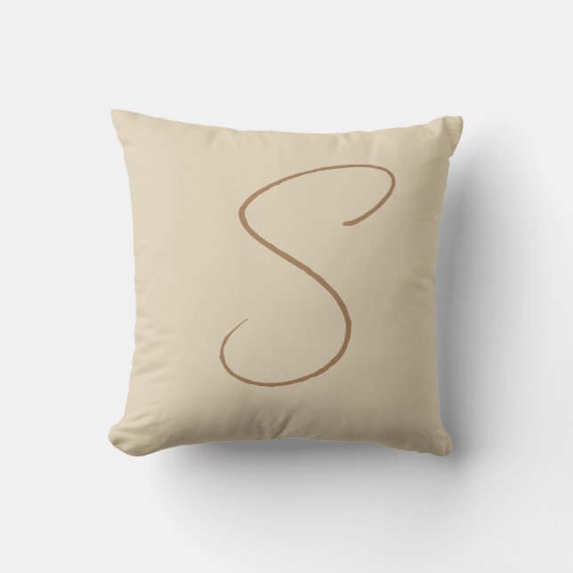 Beige Classic Handwrite Initial Monogram Kudde (Framsida)