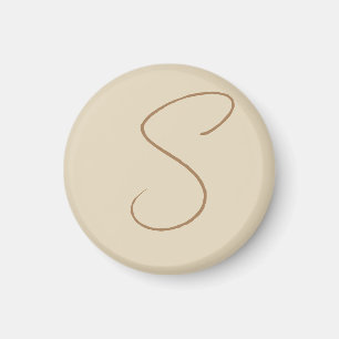 Beige Classic Handwrite Initial Monogram Magnet