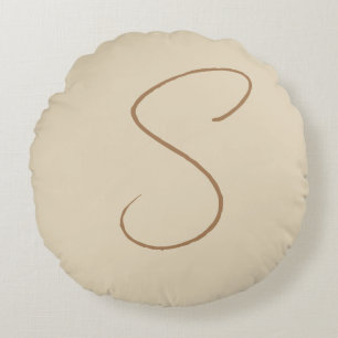 Beige Classic Handwrite Initial Monogram Rund Kudde