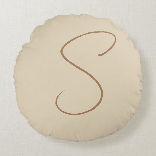 Beige Classic Handwrite Initial Monogram Rund Kudde (Framsidan)