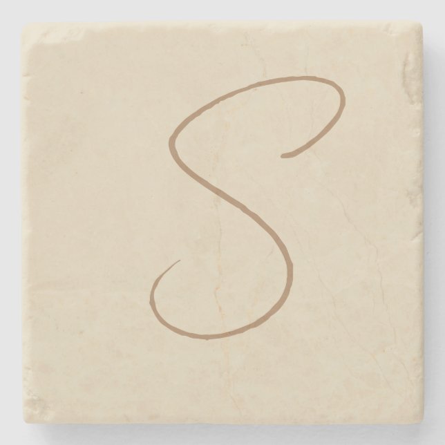 Beige Classic Handwrite Initial Monogram Stenunderlägg (Framsidan)