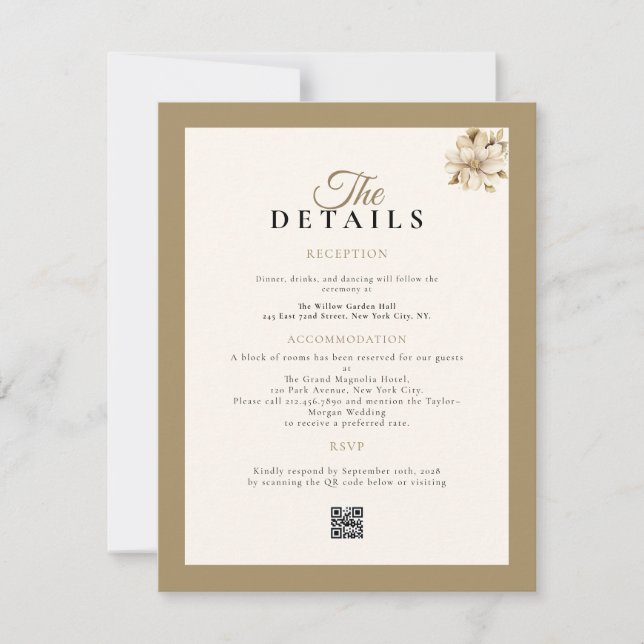 beige classic rustic LUXURY details card wedding OSA Kort (Framsida)
