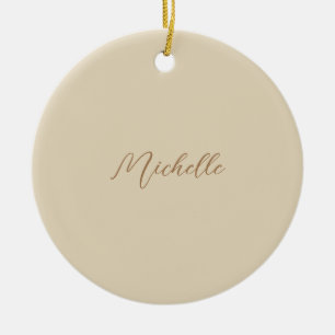 Beige Classical Professionell Handskriftlig Namn Julgransprydnad Keramik