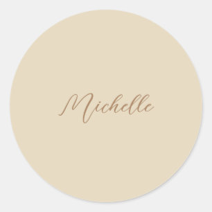 Beige Classical Professionell Handskriftlig Namn Runt Klistermärke