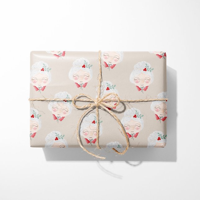 Beige Claus Ansikte Julafton Wrapping Papper Presentpapper (Skapare uppladdad)