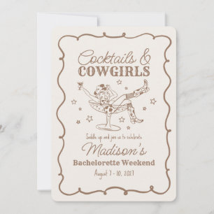 Beige Cocktail och Cowgirl Nash Bash Bachelorette Inbjudningar