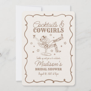 Beige Cocktail och Cowgirl Nashville Bridal Shower Inbjudningar