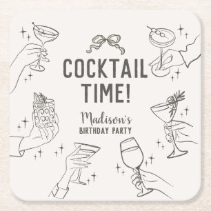 Beige Cocktail Party Retro Födelsedagsfest Underlägg Papper Kvadrat