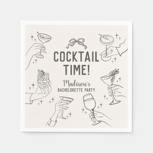 Beige Cocktailfest Retro Möhippa Pappersservett (Framsidan)