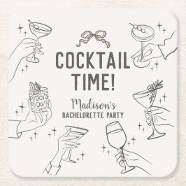 Beige Cocktailfest Retro Möhippa Underlägg Papper Kvadrat