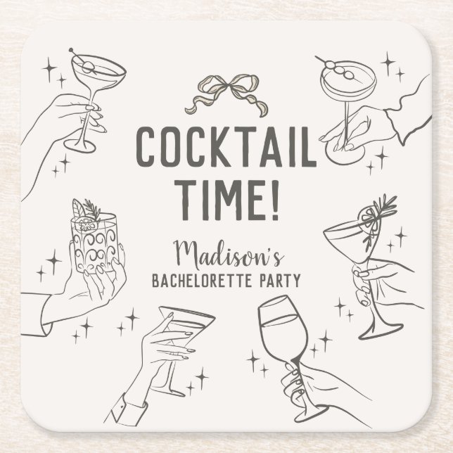 Beige Cocktailfest Retro Möhippa Underlägg Papper Kvadrat (Framsidan)