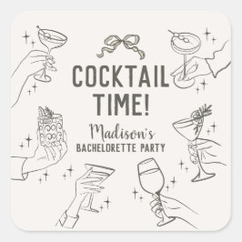 Beige Cocktailparty Henparty Kuvertpresent Fyrkantigt Klistermärke